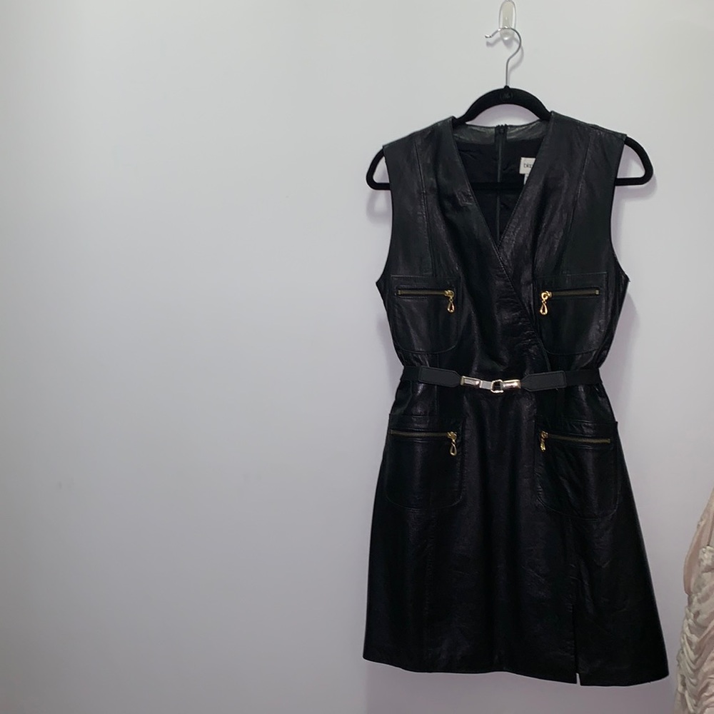 Bloomingdales black genuine leather dress